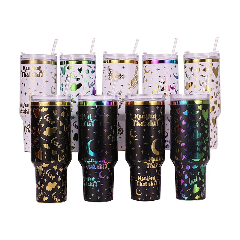 40oz Glitter Stainless Steel Glitter Tumbler Gold Logo